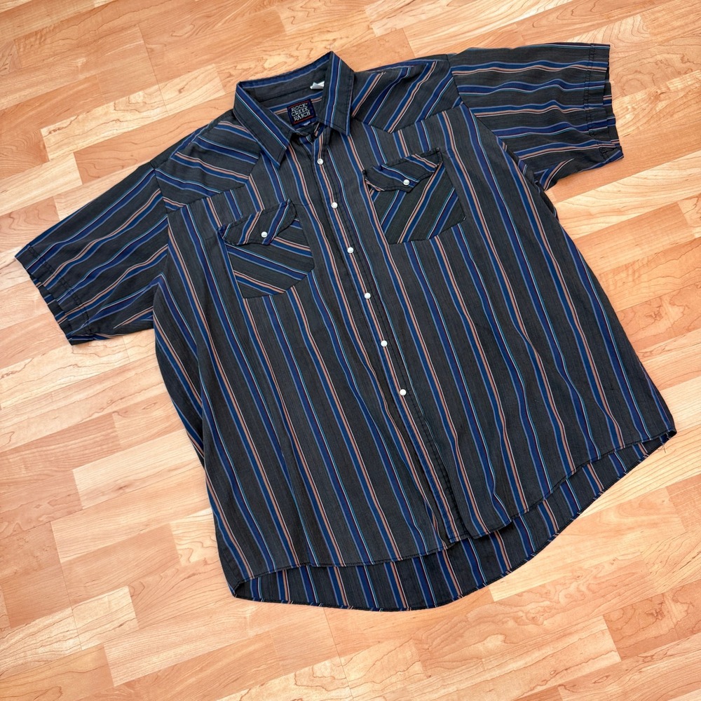 Rock Creek Ranch Mens Big Man Western Snap Shirt Striped Short Sleeve 18.5 Grey